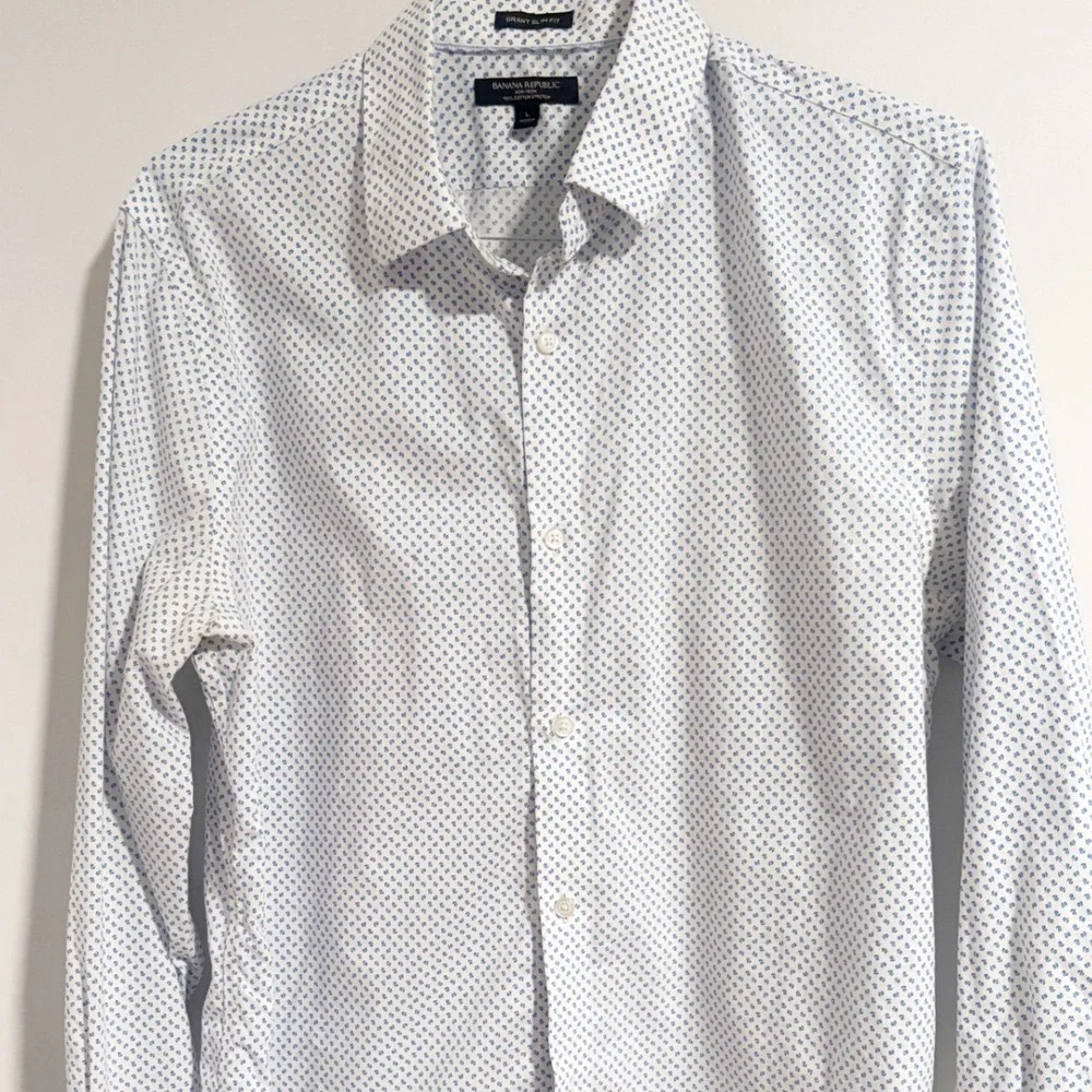 Banana Republic Grant Slim Fit Non-Iron Stretch Micro Floral Shirt L